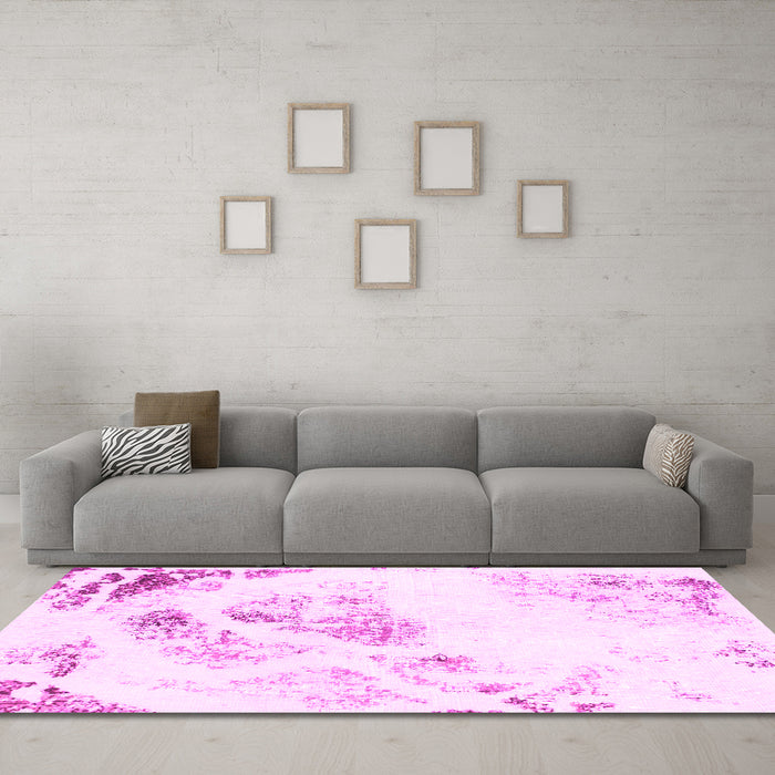 Machine Washable Abstract Pink Modern Rug in a Living Room, wshabs983pnk