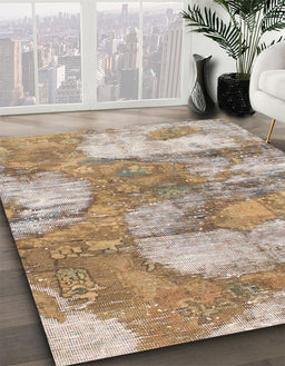 Machine Washable Abstract Dark Gold Brown Rug in a Family Room, wshabs984