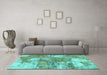 Machine Washable Abstract Turquoise Modern Area Rugs in a Living Room,, wshabs984turq