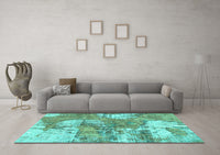 Machine Washable Abstract Turquoise Modern Rug, wshabs984turq