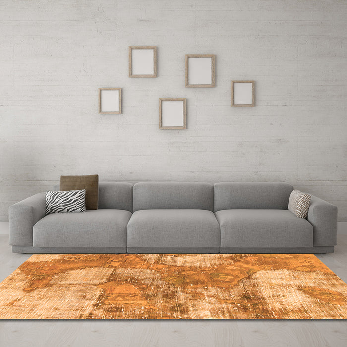 Machine Washable Abstract Orange Modern Area Rugs in a Living Room, wshabs984org