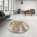 Round Abstract Dark Gold Brown Modern Rug in a Office, abs984