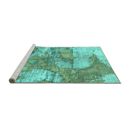 Sideview of Machine Washable Abstract Turquoise Modern Area Rugs, wshabs984turq