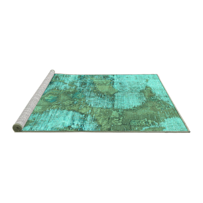 Sideview of Machine Washable Abstract Turquoise Modern Area Rugs, wshabs984turq