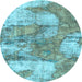 Round Abstract Light Blue Modern Rug, abs984lblu