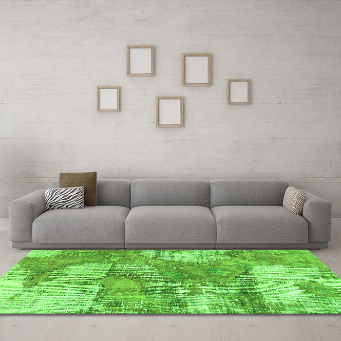 Machine Washable Abstract Green Modern Area Rugs in a Living Room,, wshabs984grn