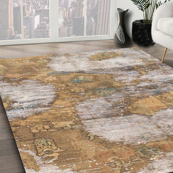 Abstract Dark Gold Brown Modern Rug in Family Room, abs984