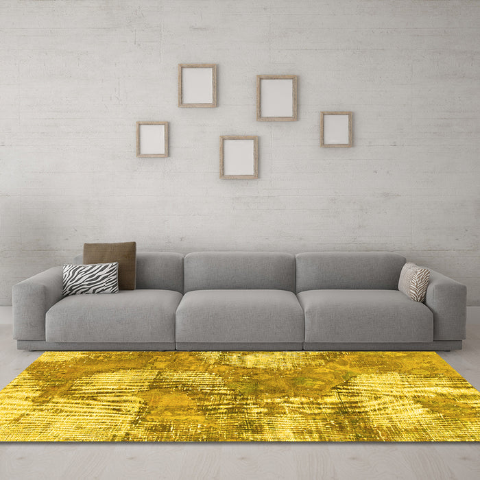 Machine Washable Abstract Yellow Modern Rug in a Living Room, wshabs984yw