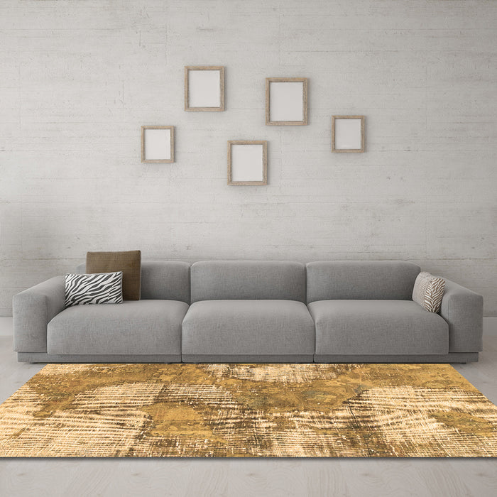 Machine Washable Abstract Brown Modern Rug in a Living Room,, wshabs984brn