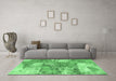 Machine Washable Abstract Emerald Green Modern Area Rugs in a Living Room,, wshabs984emgrn