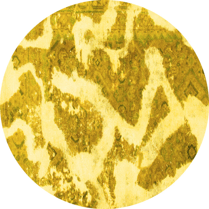 Round Machine Washable Abstract Yellow Modern Rug, wshabs985yw