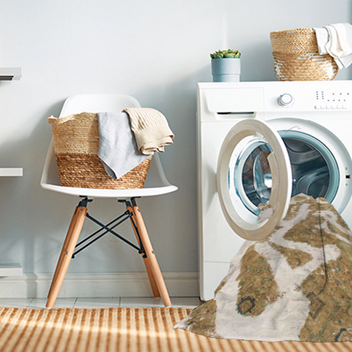 Machine Washable Abstract Wheat Beige Rug in a Washing Machine, wshabs985