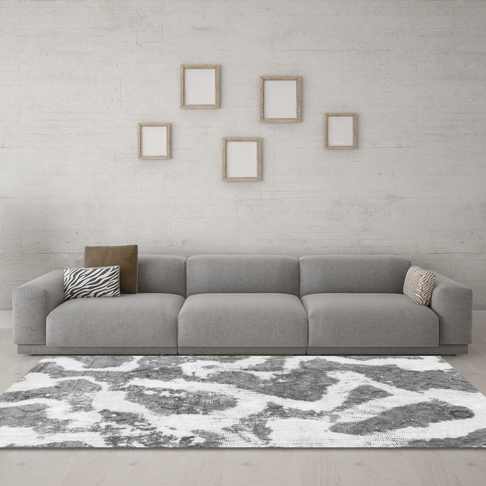 Machine Washable Abstract Gray Modern Rug in a Living Room,, wshabs985gry