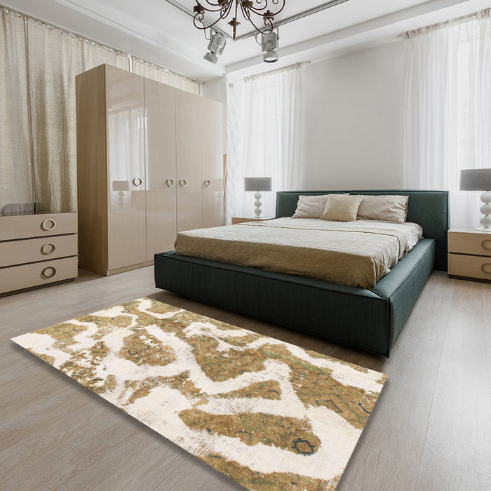 Machine Washable Abstract Wheat Beige Rug in a Bedroom, wshabs985