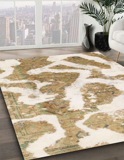 Machine Washable Abstract Wheat Beige Rug in a Family Room, wshabs985