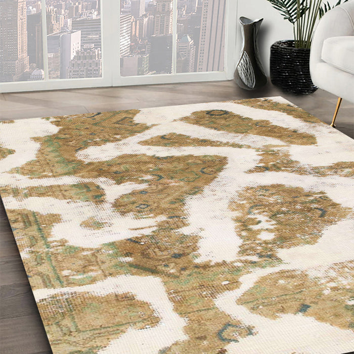 Machine Washable Abstract Wheat Beige Rug in a Family Room, wshabs985