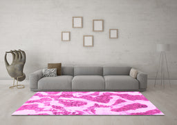 Machine Washable Abstract Pink Modern Rug in a Living Room, wshabs985pnk