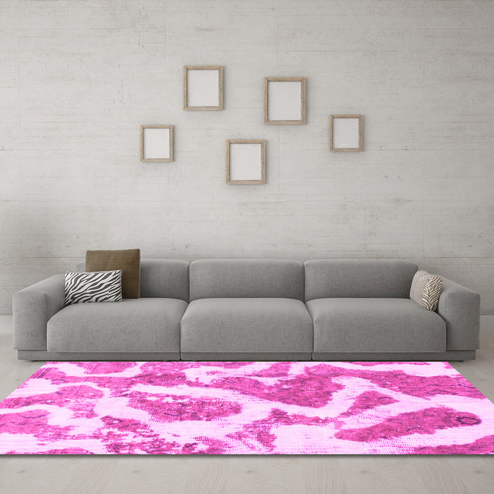 Machine Washable Abstract Pink Modern Rug in a Living Room, wshabs985pnk