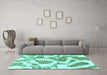 Machine Washable Abstract Turquoise Modern Area Rugs in a Living Room,, wshabs985turq