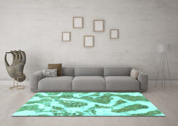 Machine Washable Abstract Turquoise Modern Area Rugs in a Living Room,, wshabs985turq