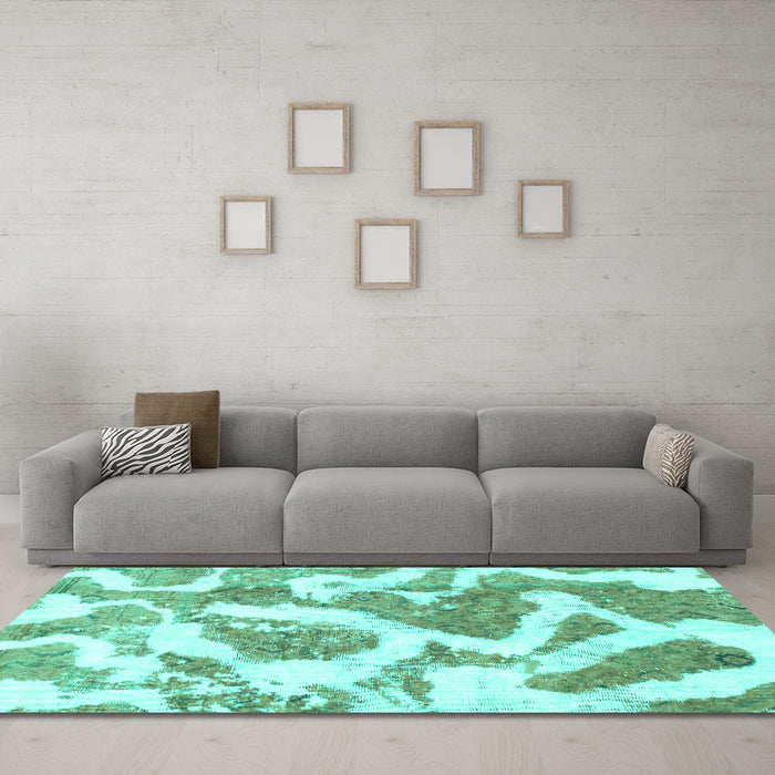 Machine Washable Abstract Turquoise Modern Area Rugs in a Living Room,, wshabs985turq
