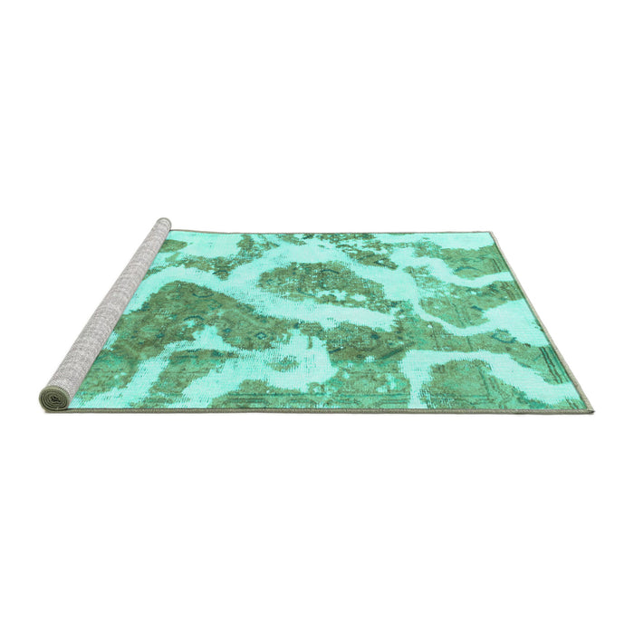 Sideview of Machine Washable Abstract Turquoise Modern Area Rugs, wshabs985turq