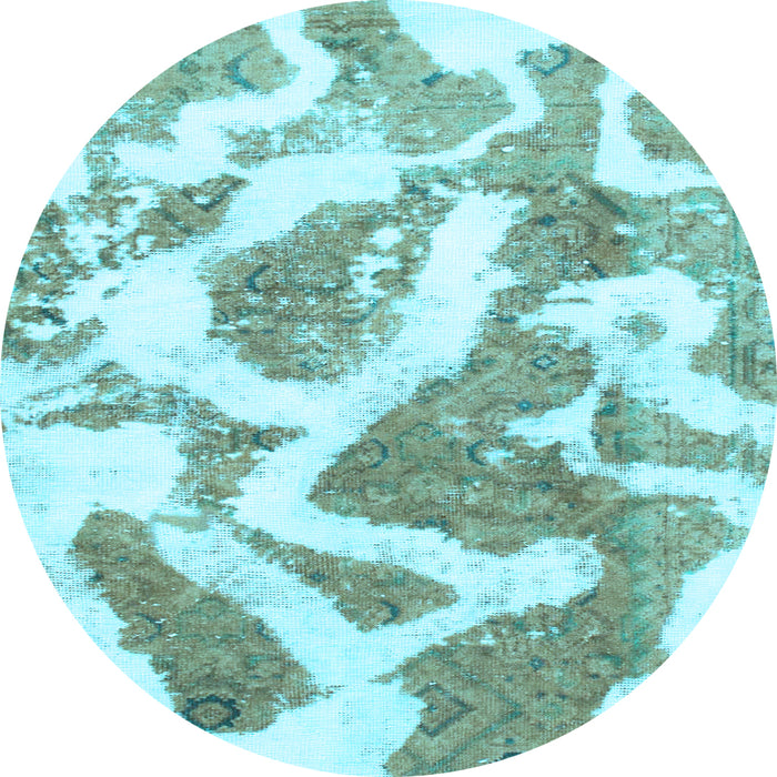 Round Machine Washable Abstract Light Blue Modern Rug, wshabs985lblu