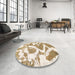 Round Machine Washable Abstract Wheat Beige Rug in a Office, wshabs985