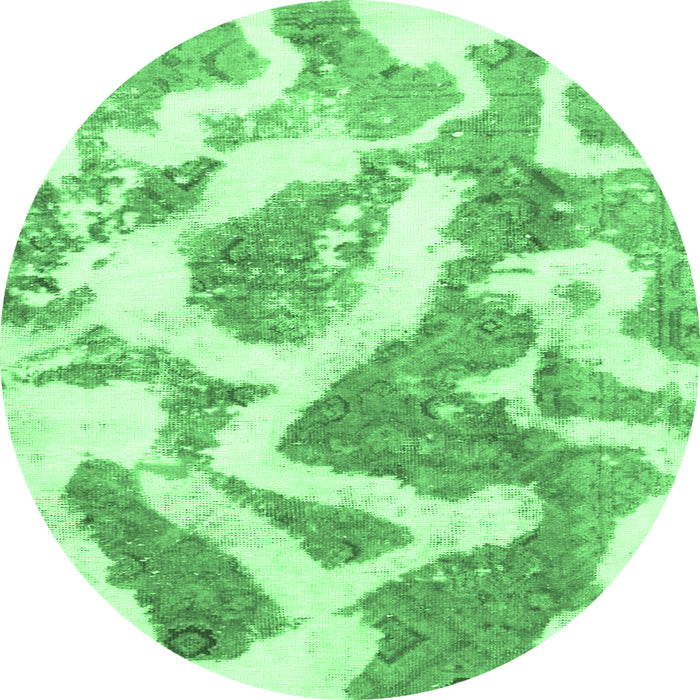 Round Machine Washable Abstract Emerald Green Modern Area Rugs, wshabs985emgrn