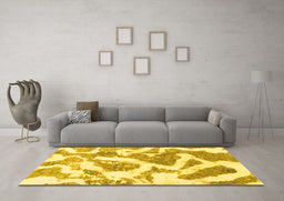 Machine Washable Abstract Yellow Modern Rug in a Living Room, wshabs985yw