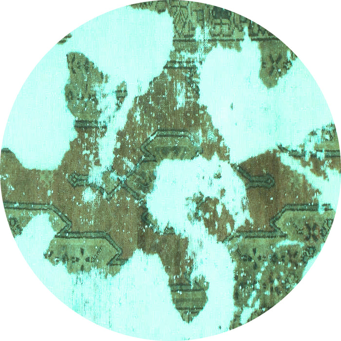 Round Abstract Turquoise Modern Rug, abs986turq