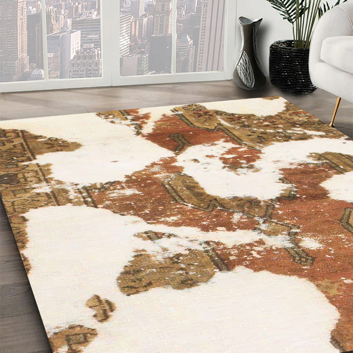 Machine Washable Abstract Chocolate Brown Rug in a Family Room, wshabs986