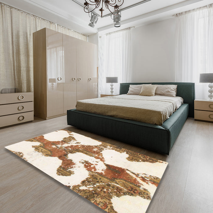 Machine Washable Abstract Chocolate Brown Rug in a Bedroom, wshabs986