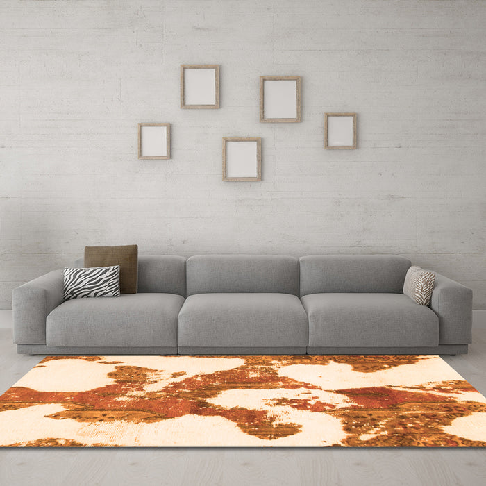 Machine Washable Abstract Orange Modern Area Rugs in a Living Room, wshabs986org