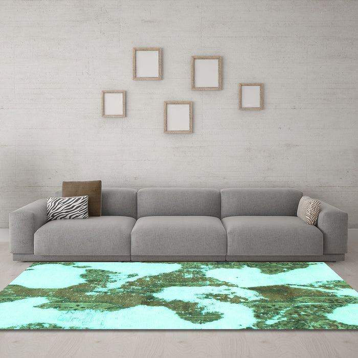 Machine Washable Abstract Turquoise Modern Area Rugs in a Living Room,, wshabs986turq