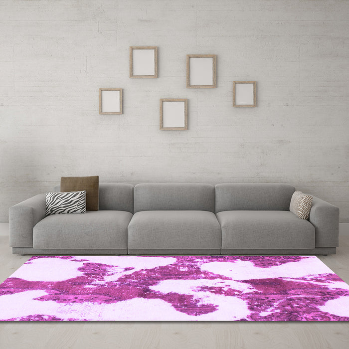 Machine Washable Abstract Purple Modern Area Rugs in a Living Room, wshabs986pur