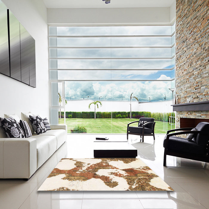 Square Abstract Chocolate Brown Modern Rug in a Living Room, abs986