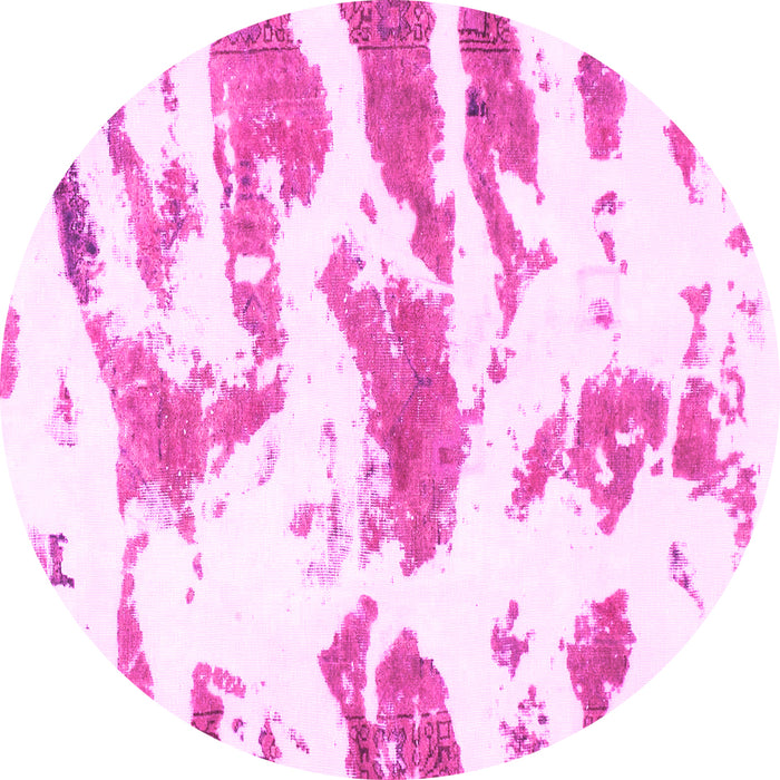 Round Machine Washable Abstract Pink Modern Rug, wshabs987pnk