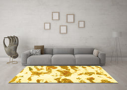 Machine Washable Abstract Yellow Modern Rug in a Living Room, wshabs987yw