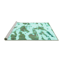 Sideview of Machine Washable Abstract Turquoise Modern Area Rugs, wshabs987turq