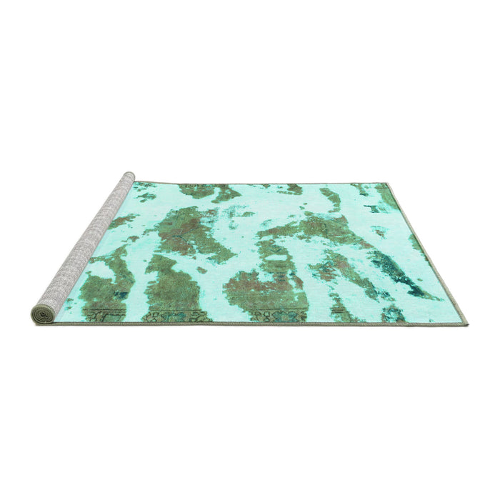 Sideview of Machine Washable Abstract Turquoise Modern Area Rugs, wshabs987turq