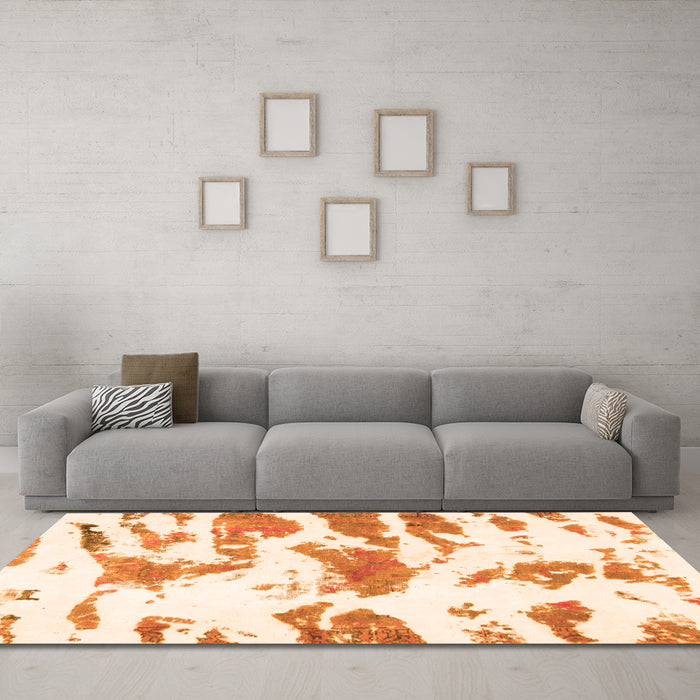 Machine Washable Abstract Orange Modern Area Rugs in a Living Room, wshabs987org
