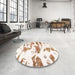 Round Abstract Tangerine Pink Modern Rug in a Office, abs987