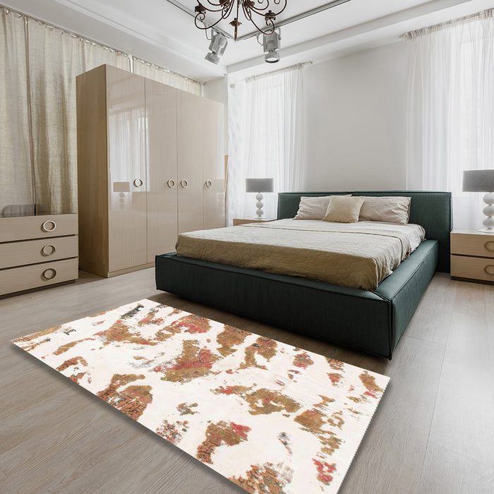 Machine Washable Abstract Tangerine Pink Rug in a Bedroom, wshabs987