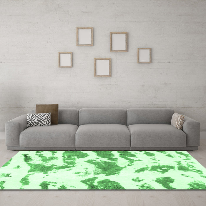 Machine Washable Abstract Emerald Green Modern Area Rugs in a Living Room,, wshabs987emgrn
