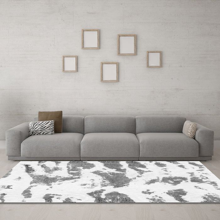 Machine Washable Abstract Gray Modern Rug in a Living Room,, wshabs987gry