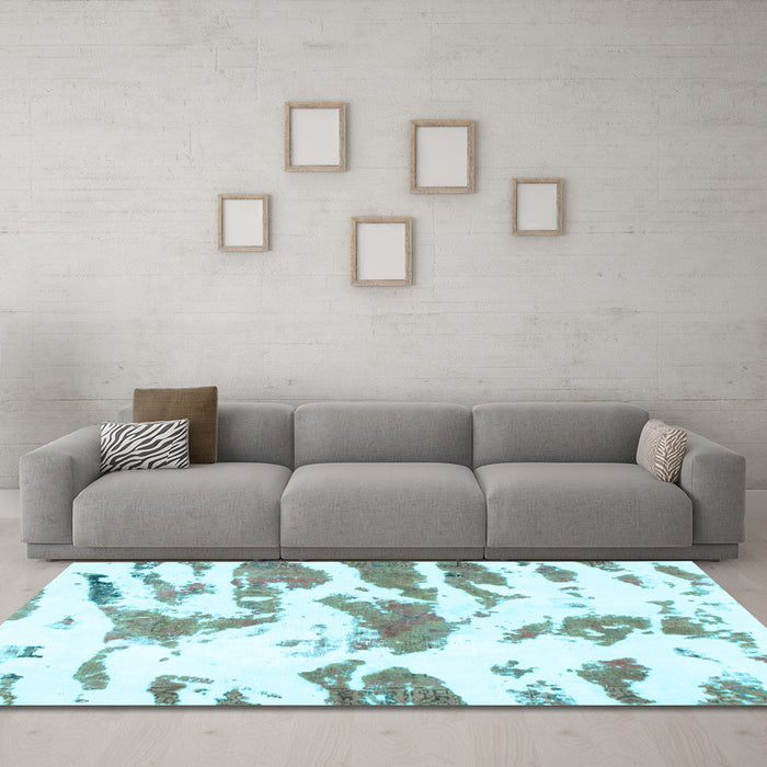 Machine Washable Abstract Light Blue Modern Rug in a Living Room, wshabs987lblu