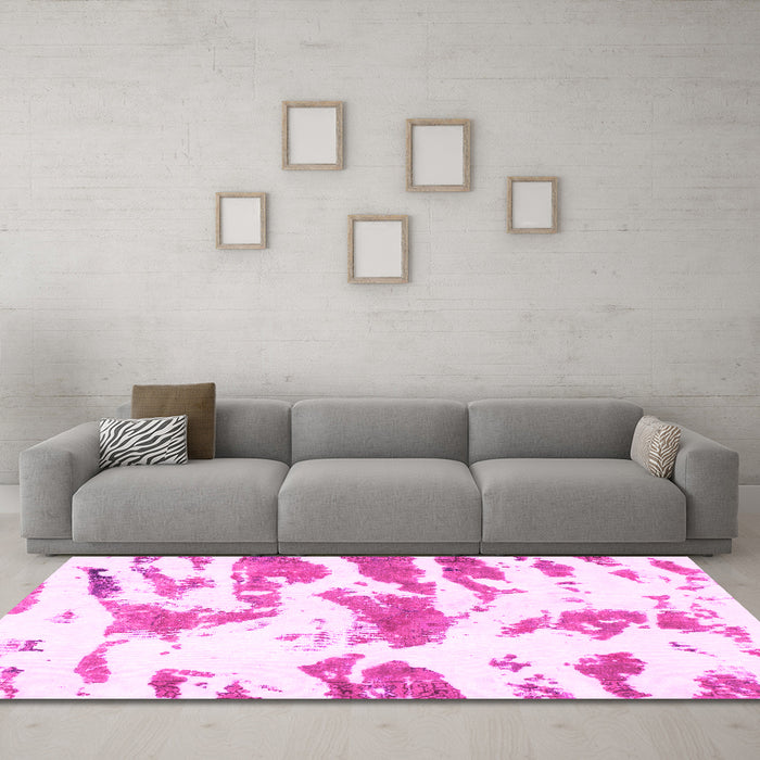 Machine Washable Abstract Pink Modern Rug in a Living Room, wshabs987pnk
