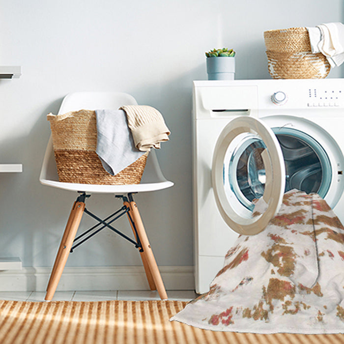 Machine Washable Abstract Tangerine Pink Rug in a Washing Machine, wshabs987