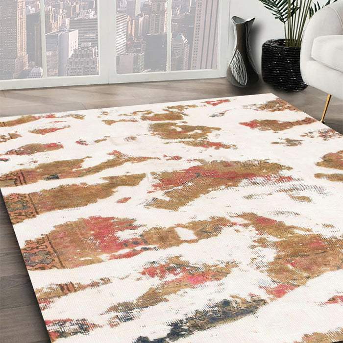 Machine Washable Abstract Tangerine Pink Rug in a Family Room, wshabs987